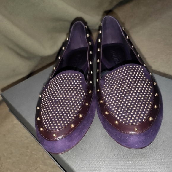 Alexander McQueen Scarpa Pelle Purple Suede Studded Loafers - Picture 3 of 12